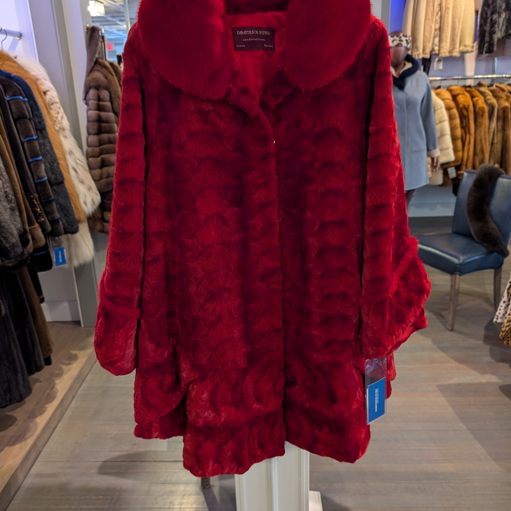 Dimitrios Women's Red Sheared Mink Fur Coat